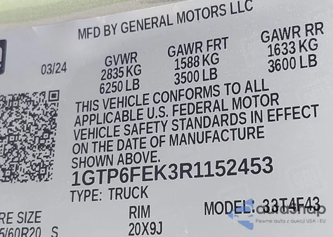 2024 GMC Canyon 4Wd Denali z USA, uszkodzony, nr VIN 1GTP6FEK3R1152453